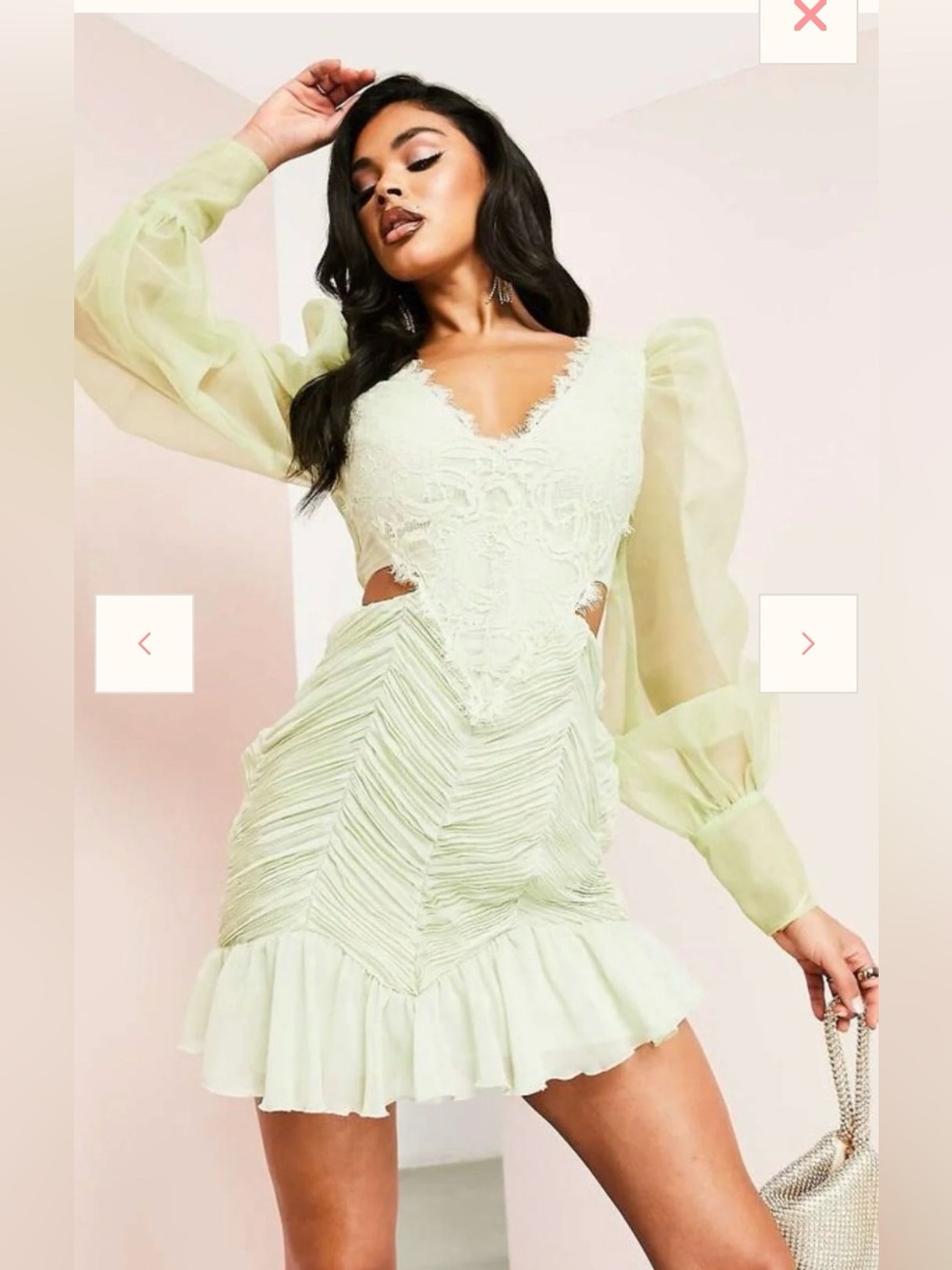 ASOS Luxe Pleated Victorian Lace & Puff-Sleeve Mini Dress